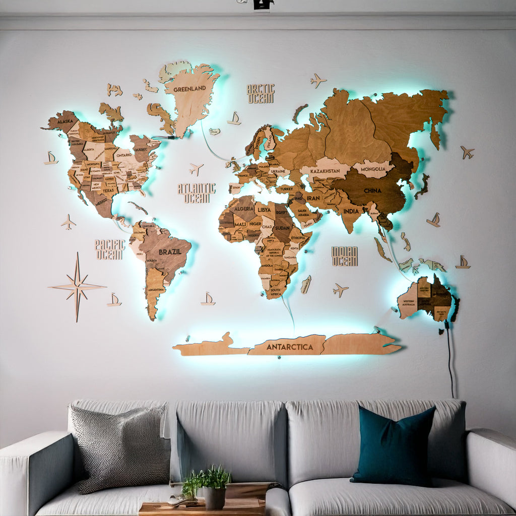 Багатошарова карта світу з підсвіткою RGB колір Terra