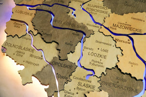 Карта Польщі на акрилі з підсвіткою між областями колір Light tree