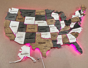 Карта США з дорогами на акрилі з підсвіткою RGB між штатами колір Wander