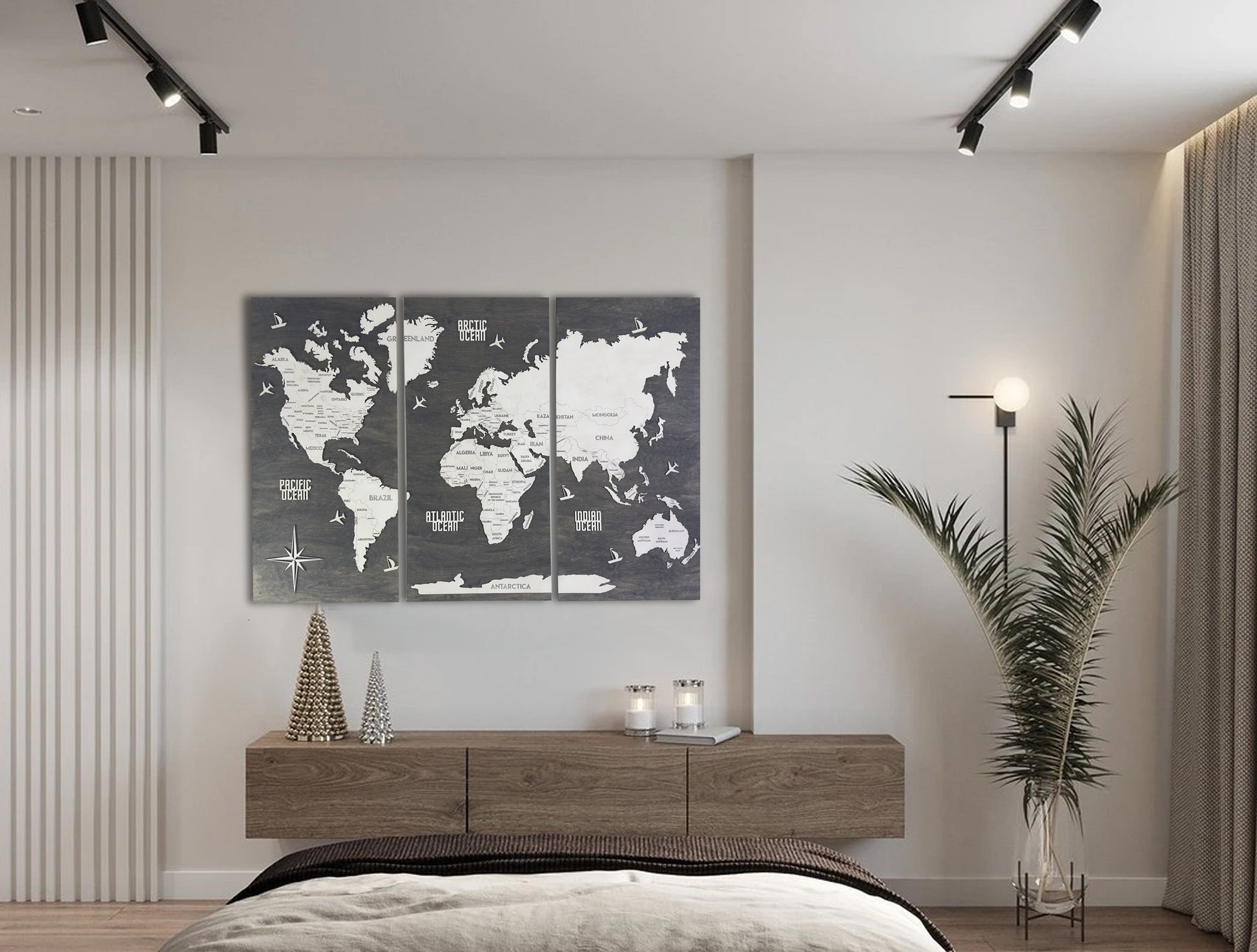 Панно карта світу триптих Blue&White