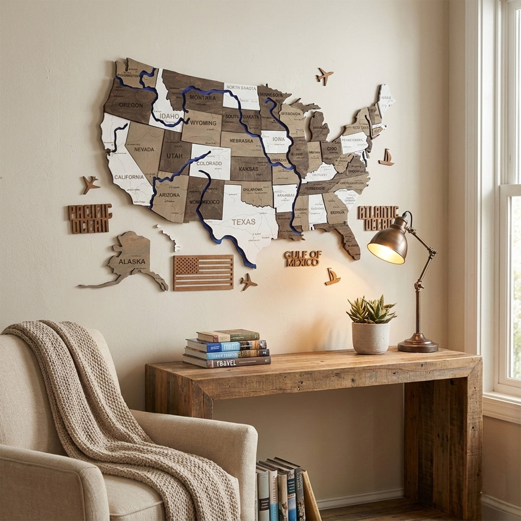 Багатошарова карта США з фарбованими річками та дорогами, колір Black&White