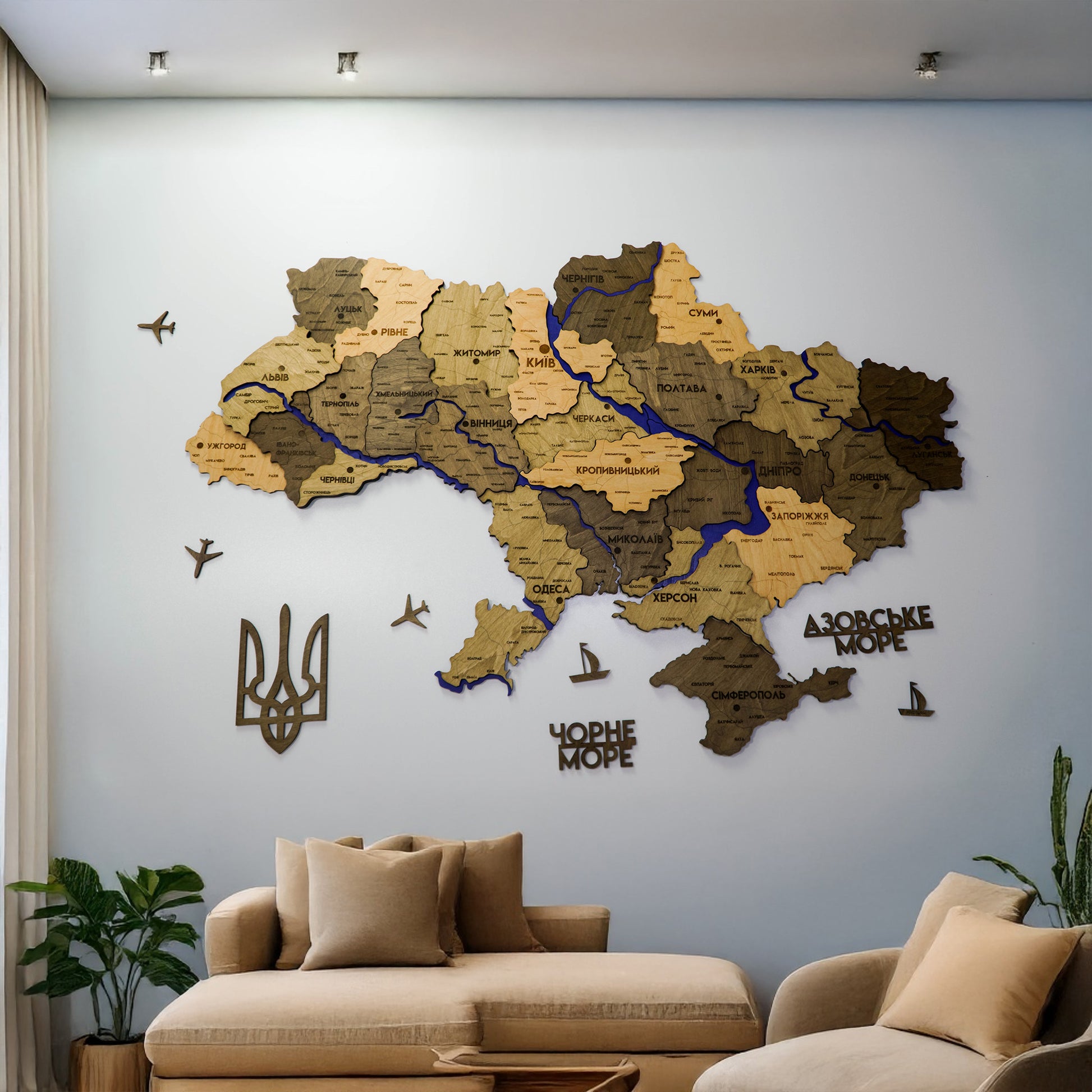Деталізована карта України багатошарова 3D з річками колір Elis