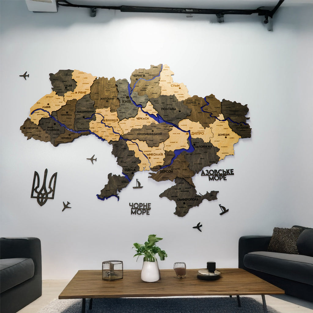 Деталізована карта України багатошарова 3D з річками колір Brut