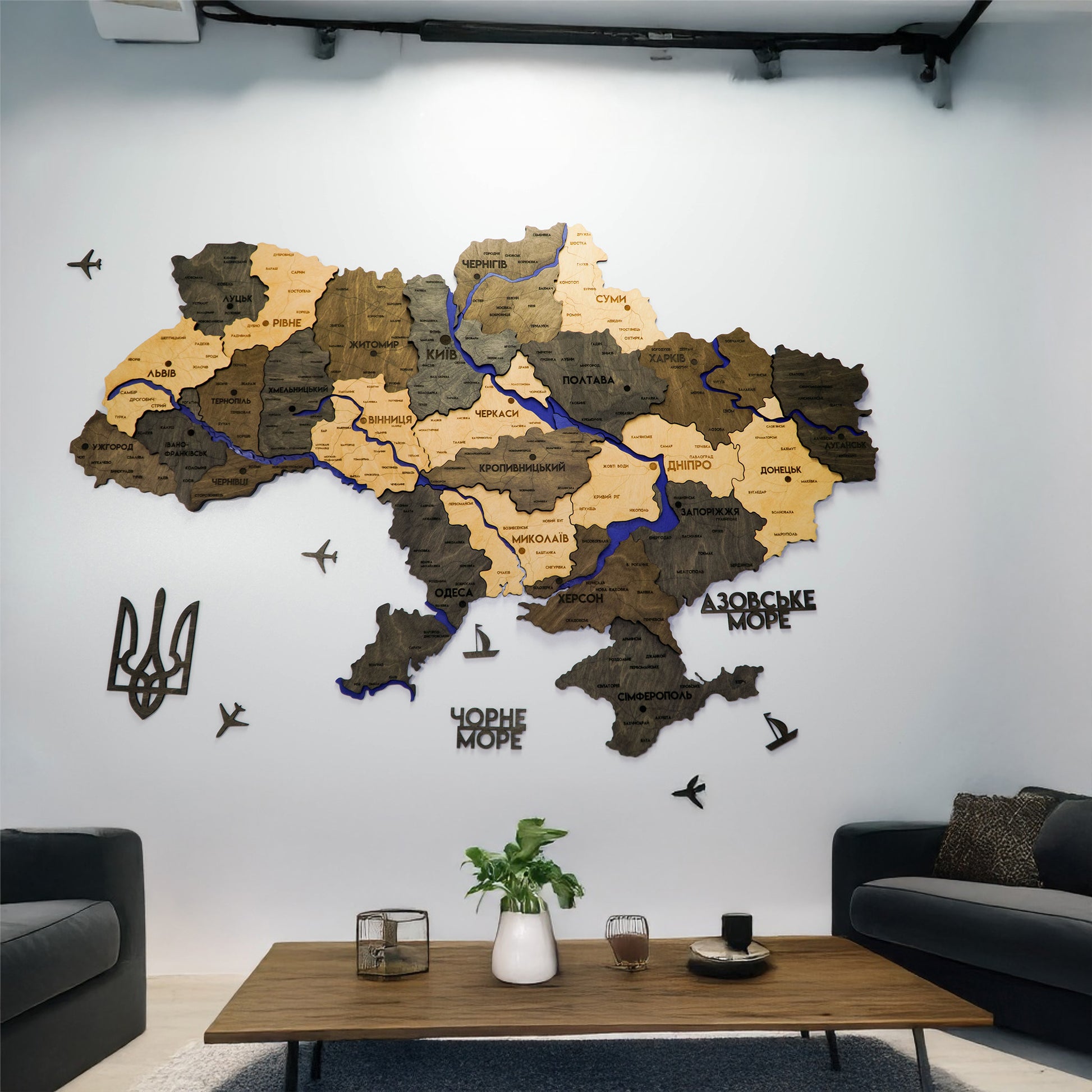 Деталізована карта України багатошарова 3D з річками колір Brut