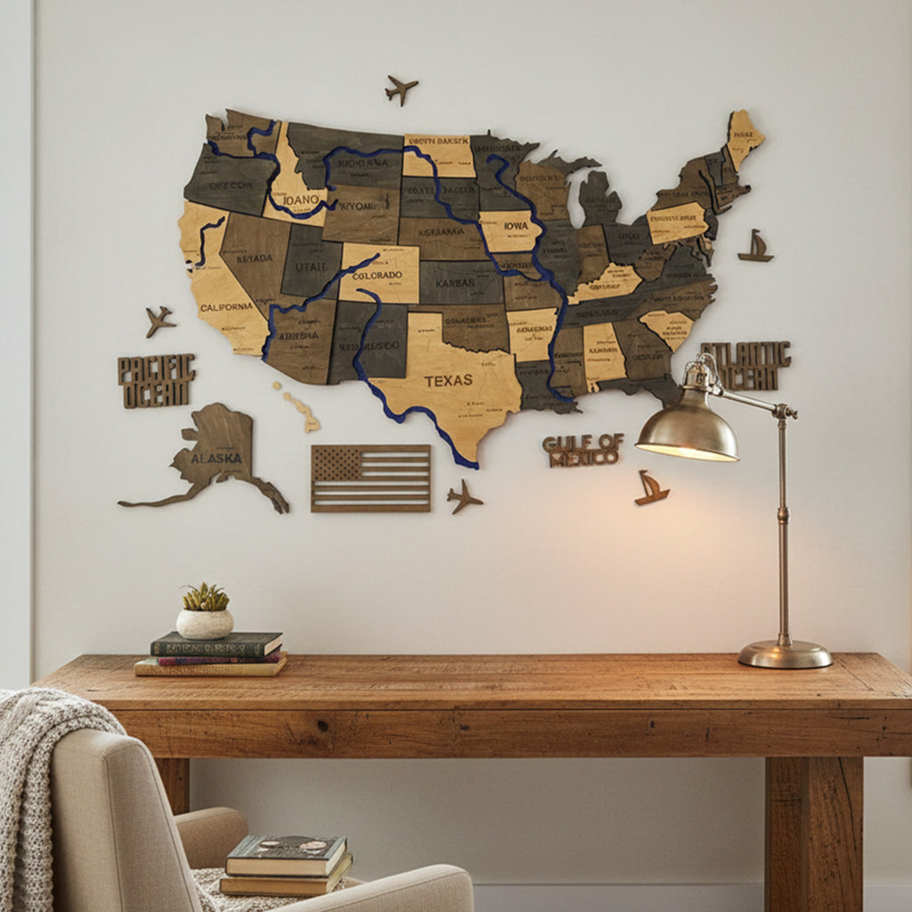 Багатошарова карта США з фарбованими річками та дорогами, колір Brut