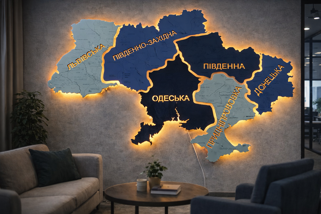 Індивідуальна карта залізничних шляхів України з LED-підсвіткою