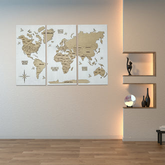 Панно карта світу триптих White&Natural