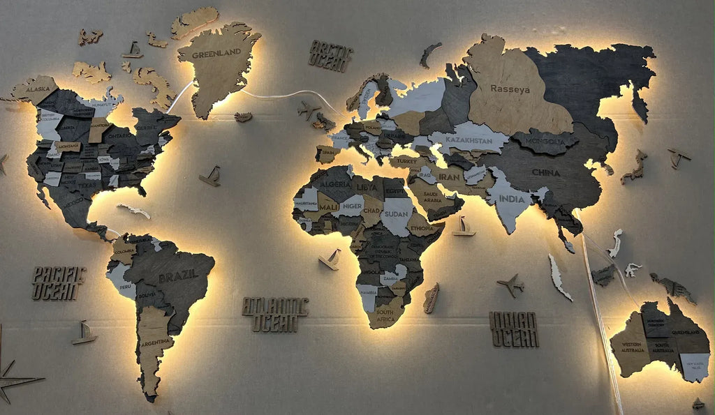 Багатошарова карта світу з підсвіткою колір Cappuccino