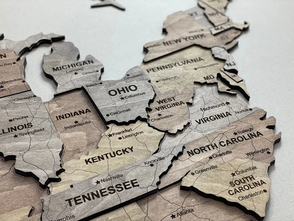 Карта США багатошарова з дорогами, колір Dark Nut