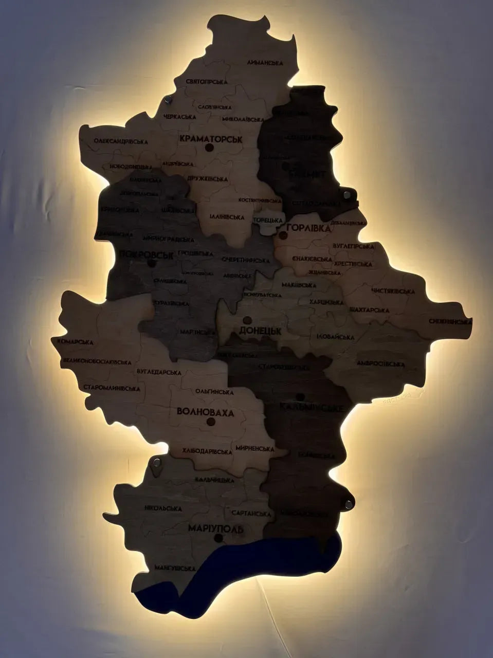 Багатошарова карта Донецької області, з підсвіткою по контуру, колір Elis