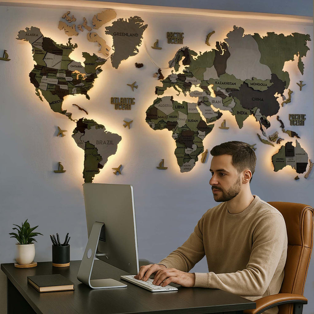 Багатошарова карта світу з підсвіткою колір Verde