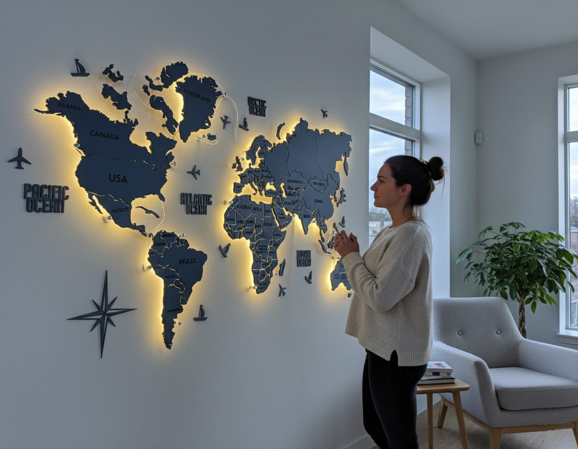 Одношарова карта світу з прозорою основою та підсвіткою між країнами колір Black