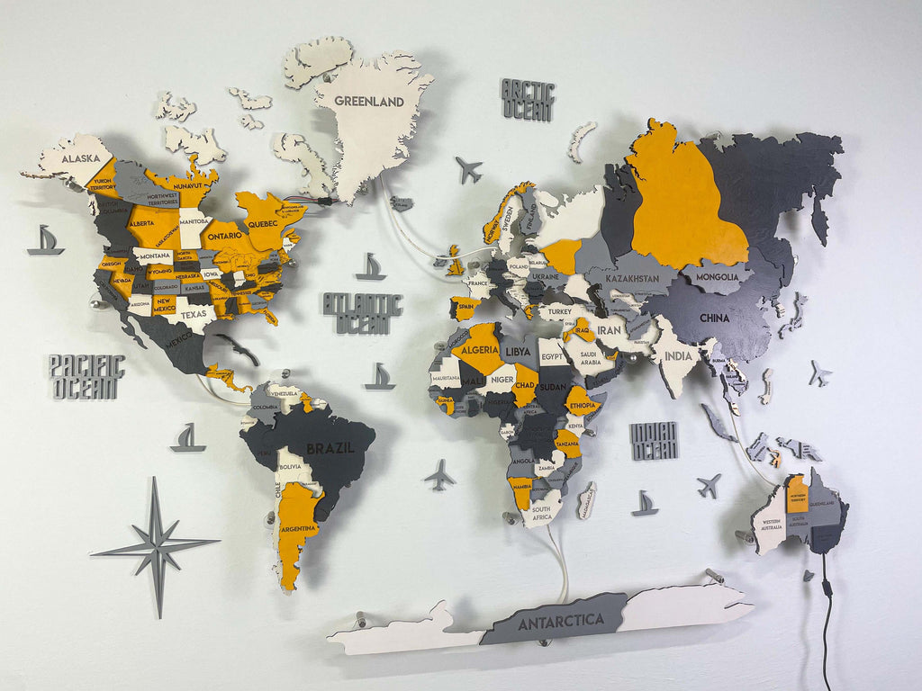 Багатошарова карта світу з підсвіткою RGB колір Urban