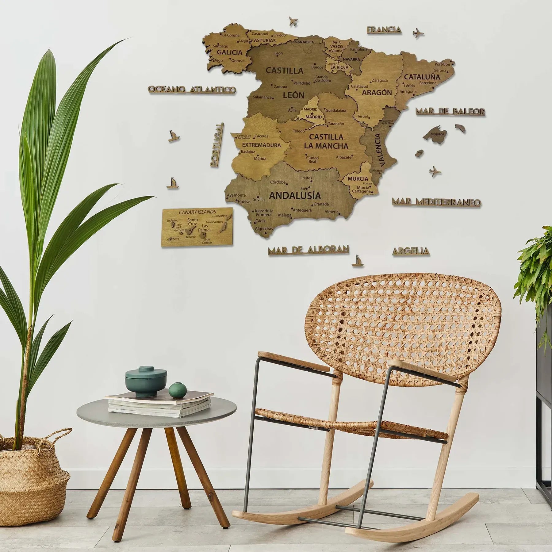 Багатошарова карта Іспанії з дерева, колір Oak