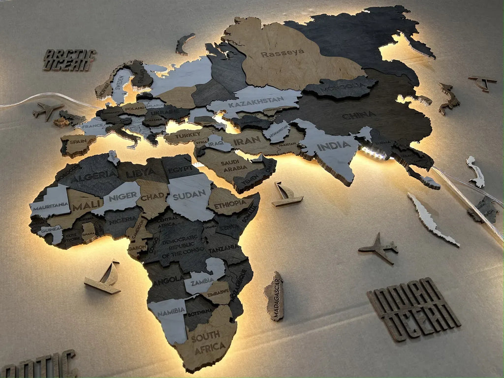 Багатошарова карта світу з підсвіткою колір Cappuccino