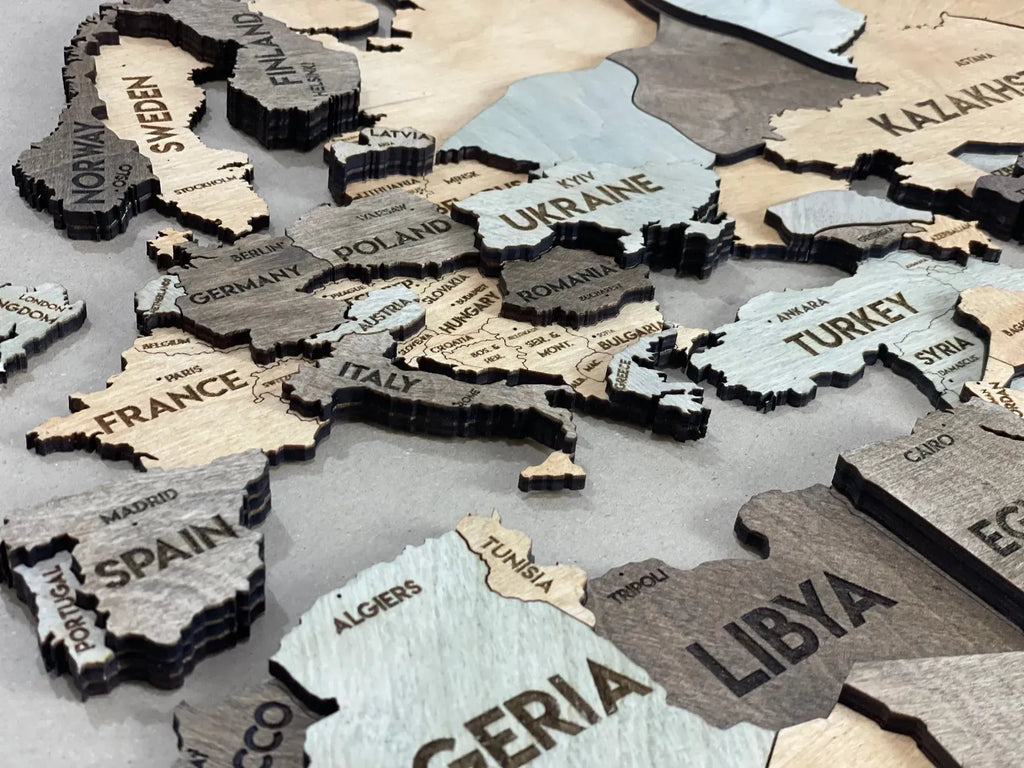 Багатошарова карта світу колір Memory з столицями