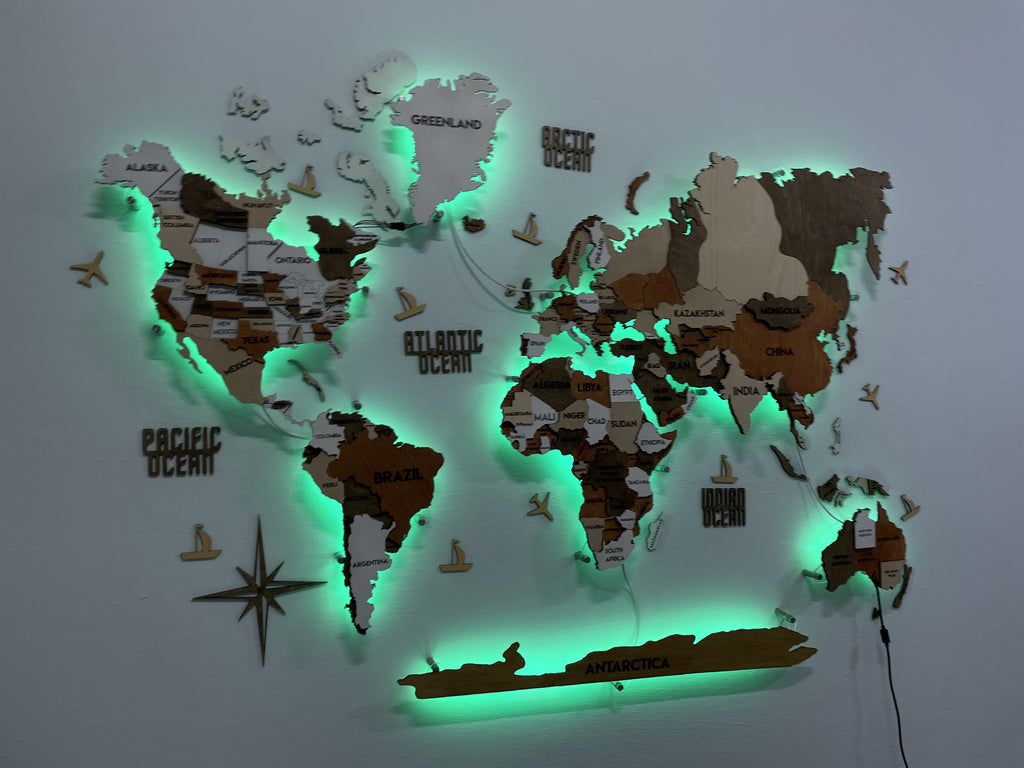 Багатошарова карта світу з підсвіткою RGB колір Dublin