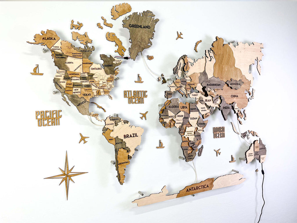 Багатошарова карта світу з підсвіткою RGB колір Wander