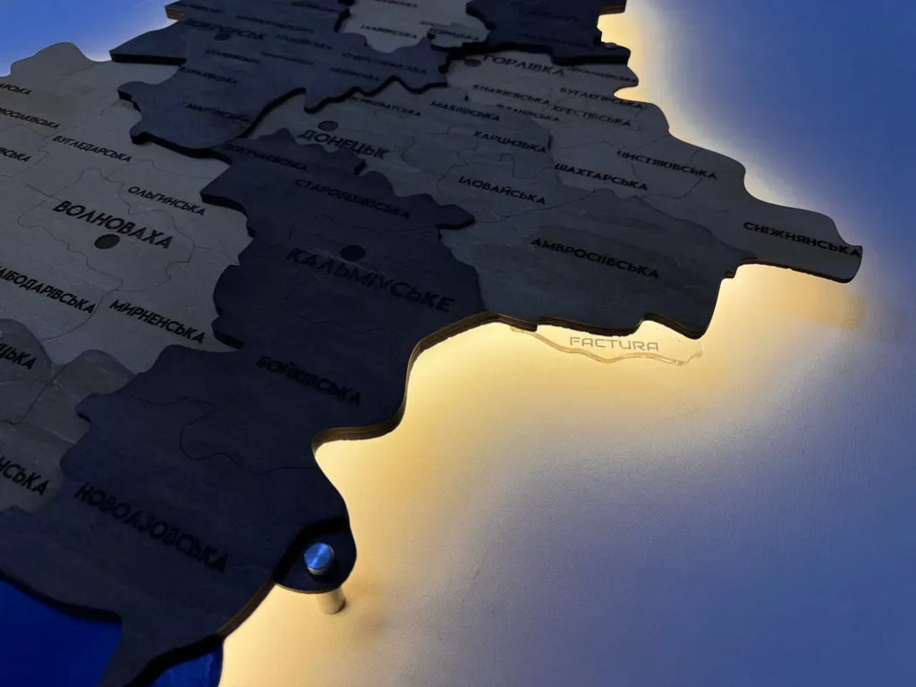 Багатошарова карта Донецької області, з підсвіткою по контуру, колір Elis