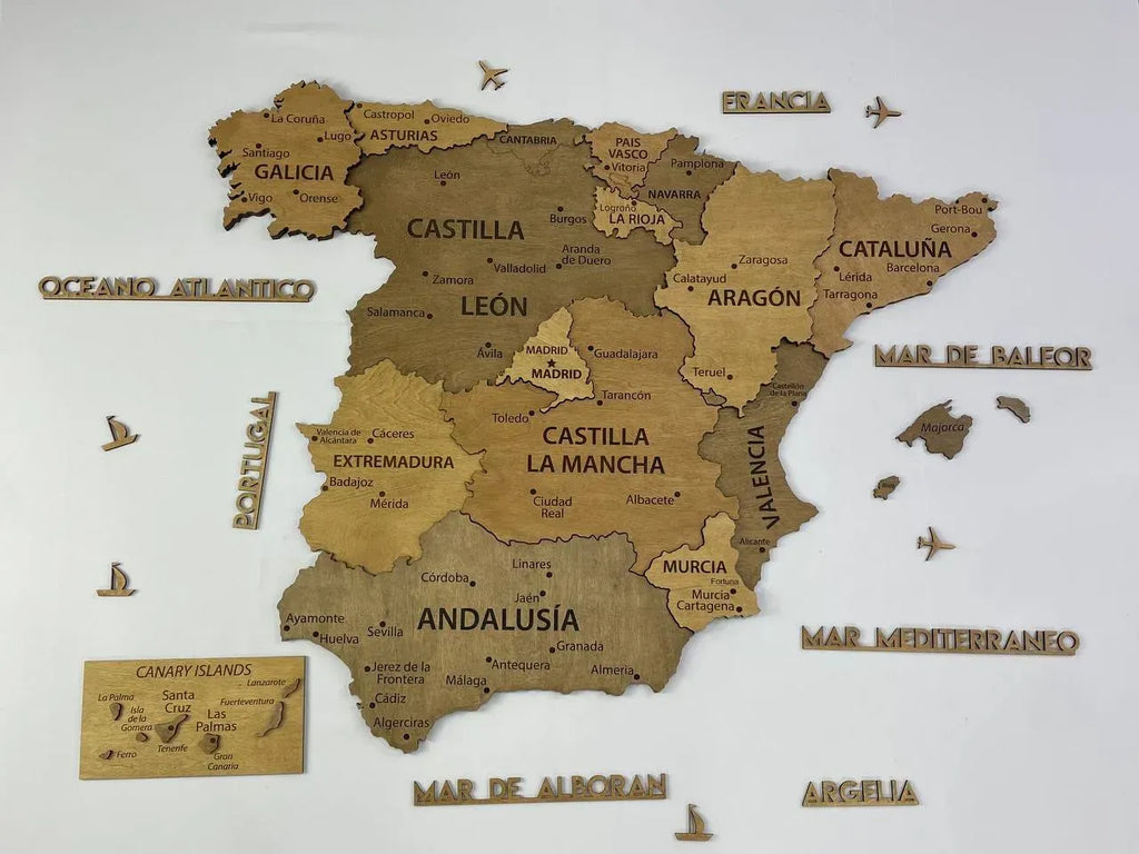 Багатошарова карта Іспанії з дерева, колір Oak