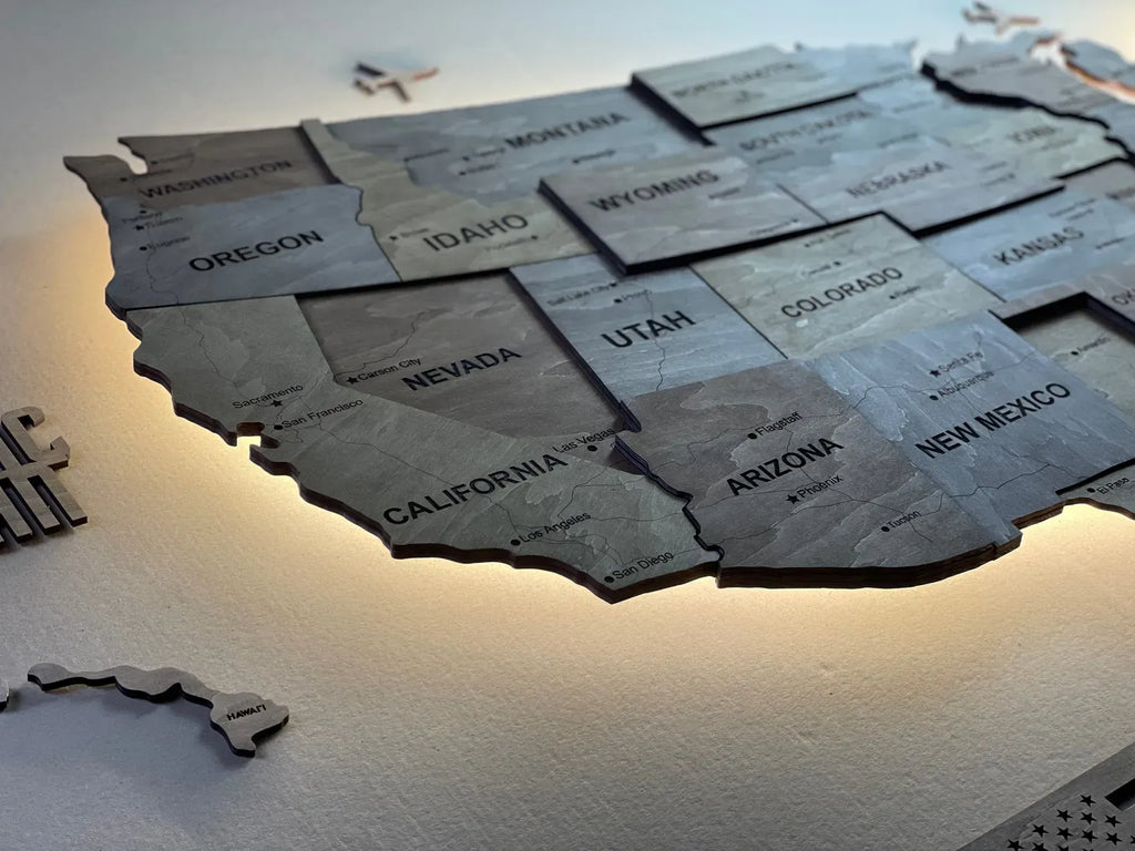 Багатошарова карта США з дорогами та підсвіткою по контуру, колір Helsinki