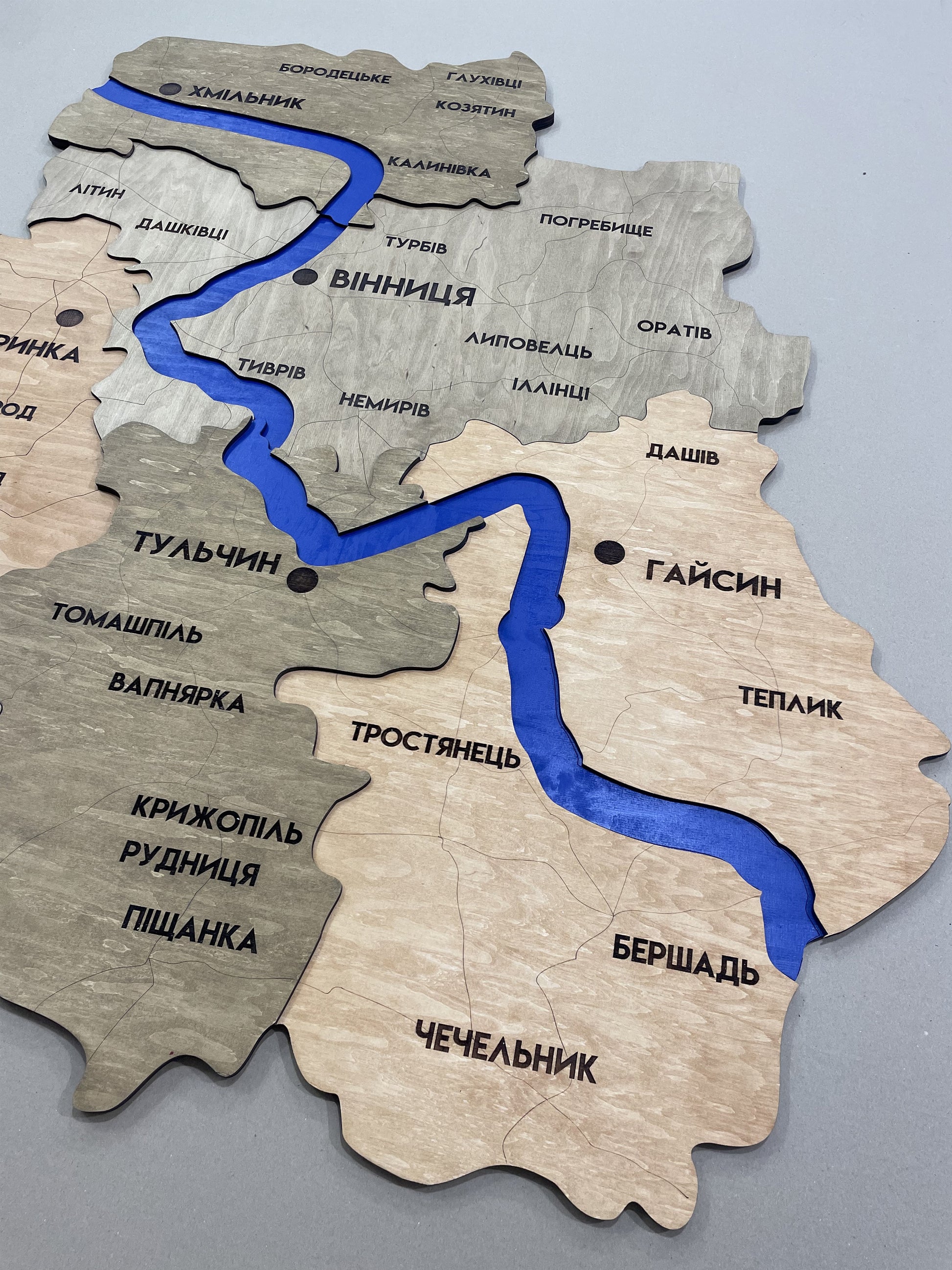 Багатошарова карта Вінницької області з річками, колір Light Tree