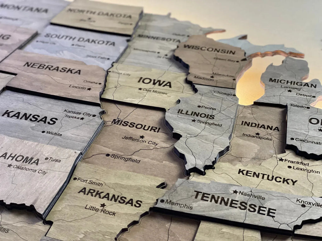 Багатошарова карта США з дорогами та підсвіткою по контуру, колір Helsinki