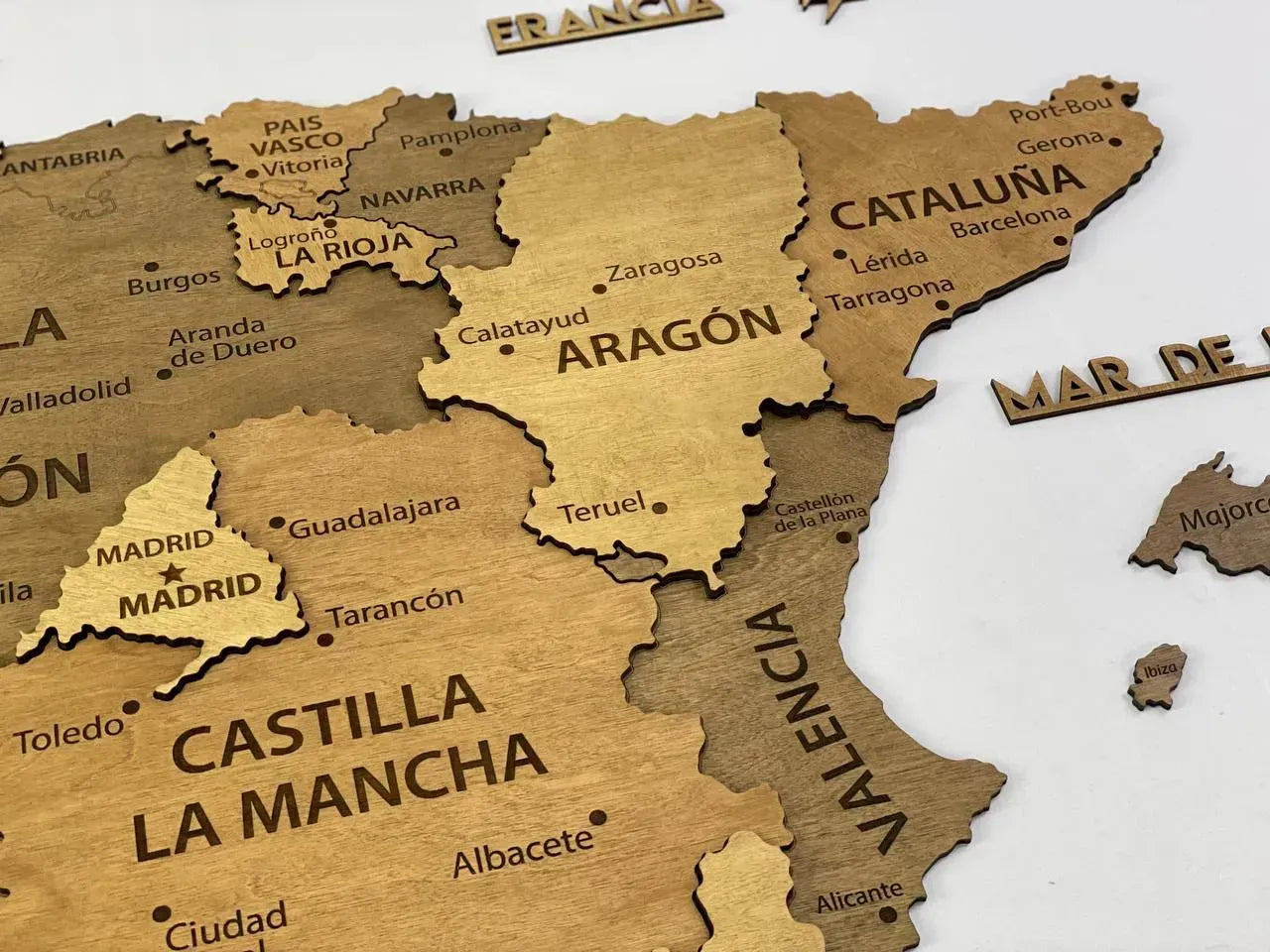 Багатошарова карта Іспанії з дерева, колір Oak