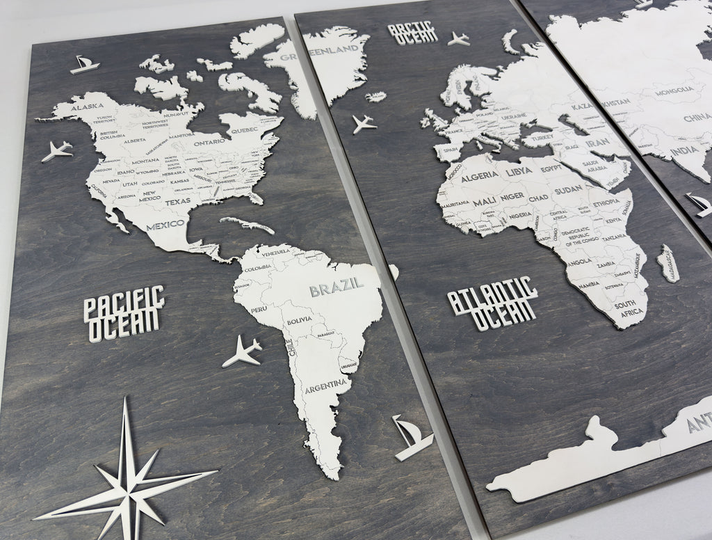 Панно карта світу триптих Blue&White