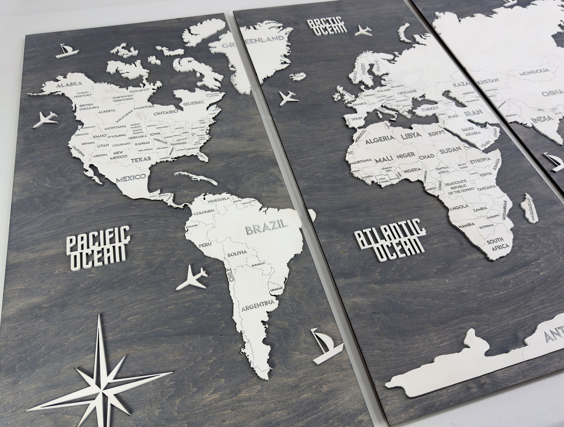 Панно карта світу триптих Blue&White