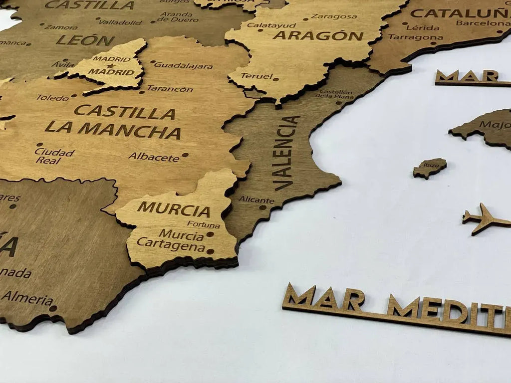 Багатошарова карта Іспанії з дерева, колір Oak