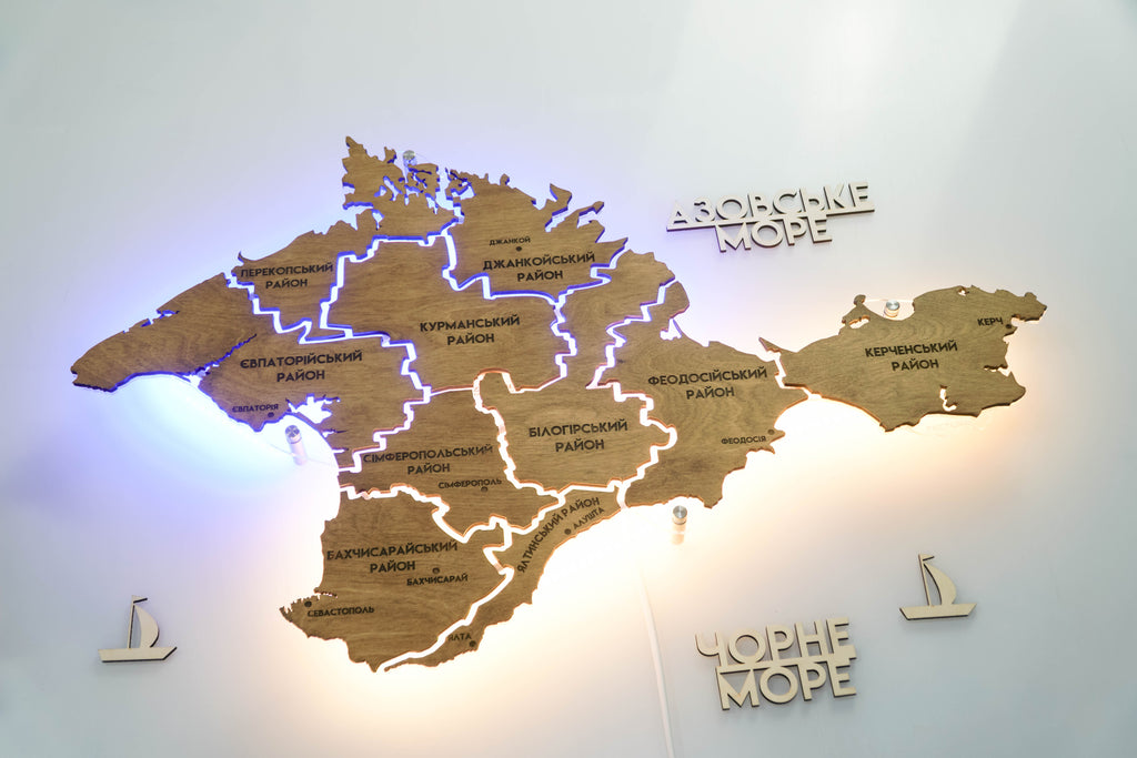 Карта АР Крим на акрилі, з підсвіткою між районами