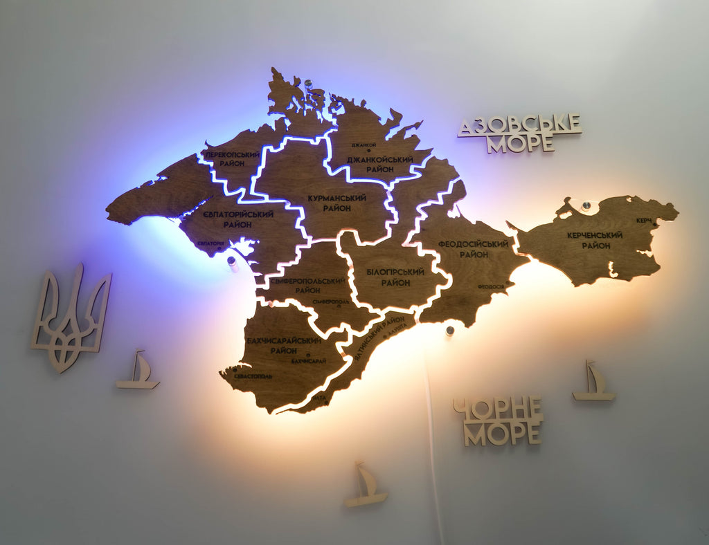 Карта АР Крим на акрилі, з підсвіткою між районами