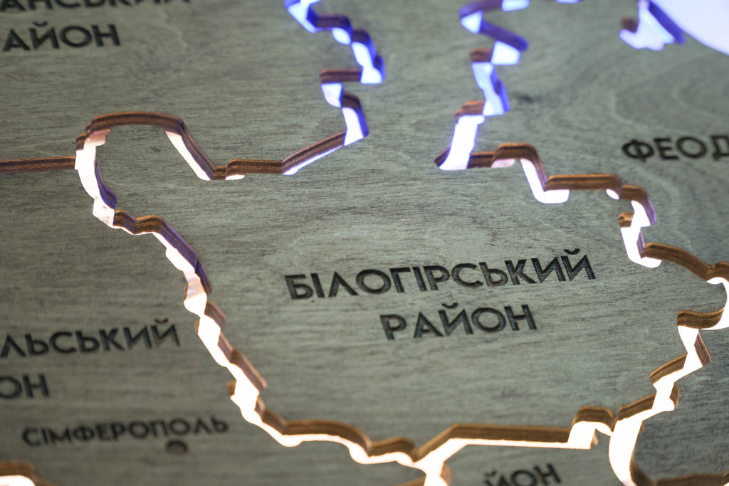 Карта АР Крим на акрилі, з підсвіткою між районами