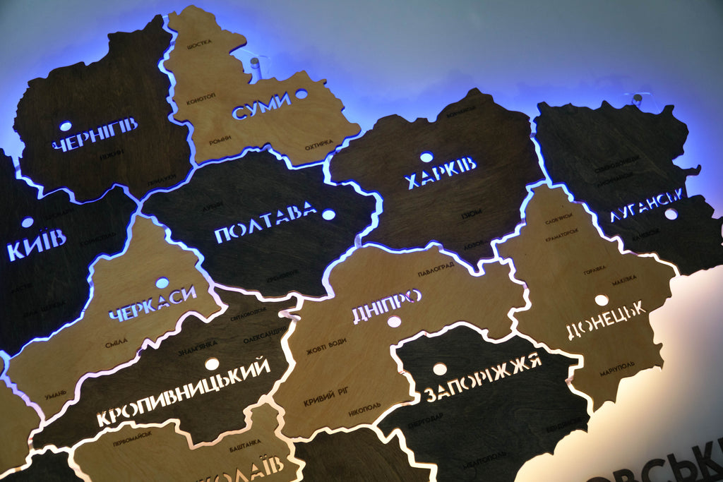 Карта України на акрилі з підсвіткою між областями, колір Brut