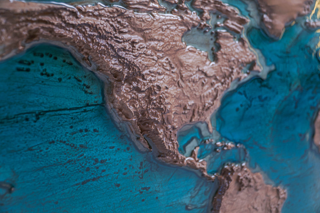 Топографічна карта світу EPOXY 3D з ясеня колір Nut з епоксидною смолою