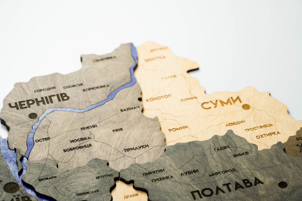 Деталізована карта України багатошарова 3D з річками колір Brut