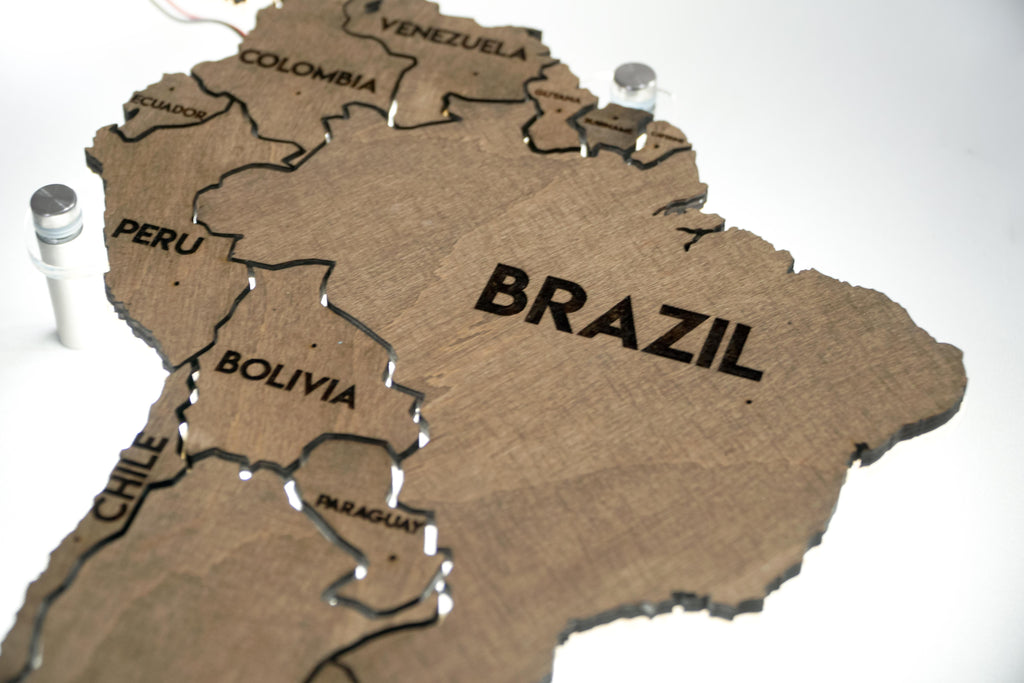 Одношарова карта світу з прозорою основою та підсвіткою між країнами колір Venge