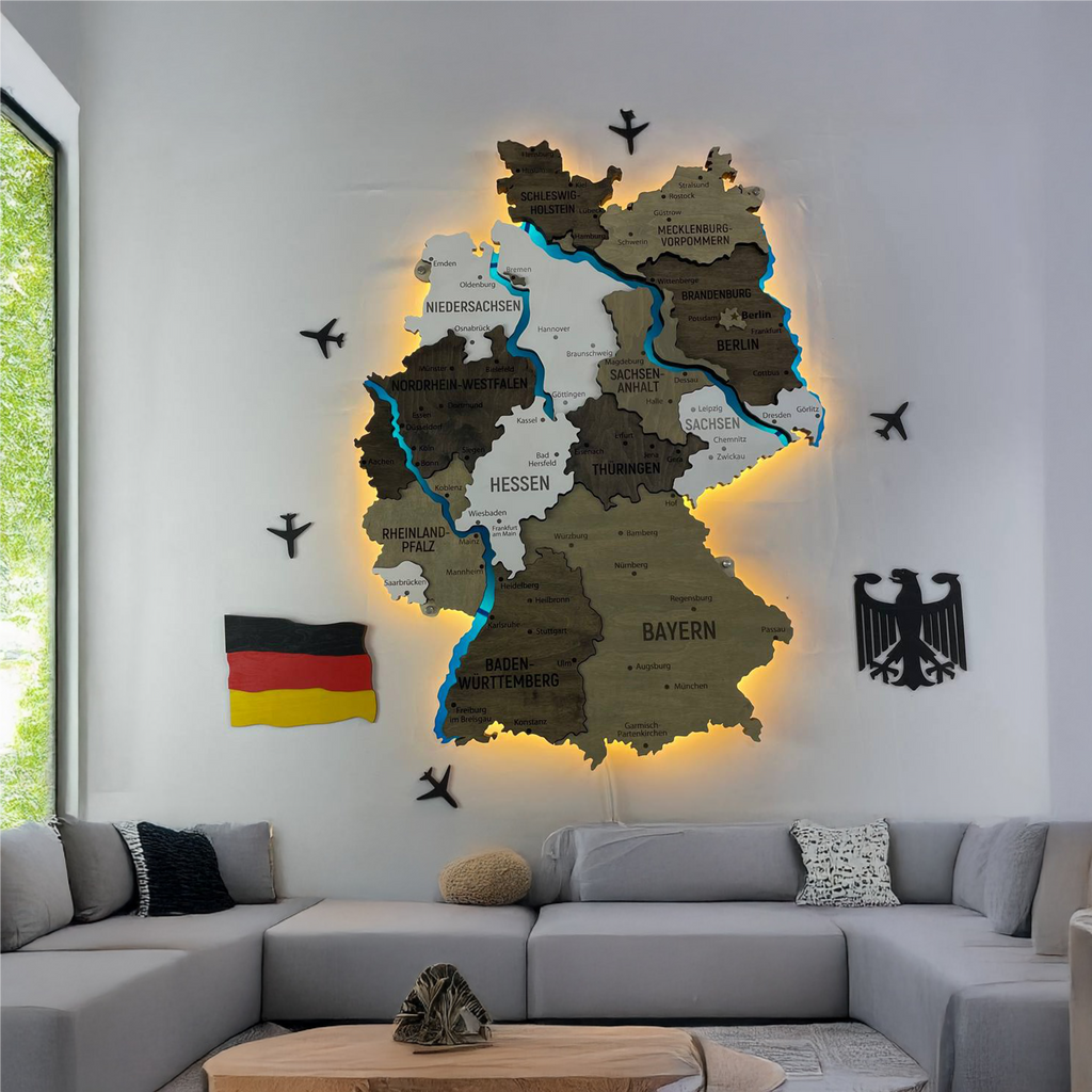 Багатошарова карта Німеччини з підсвіткою річок колір Black&White