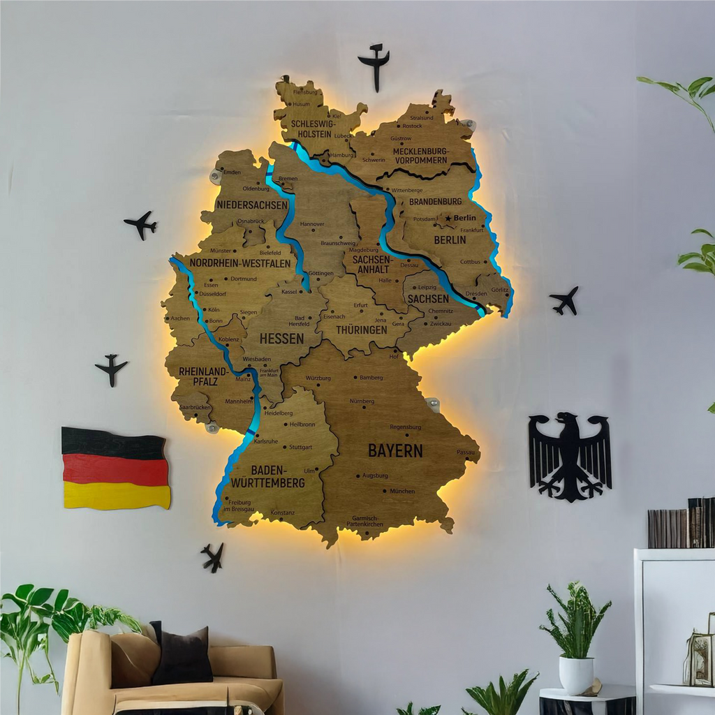 Багатошарова карта Німеччини з підсвіткою річок колір Dark Nut