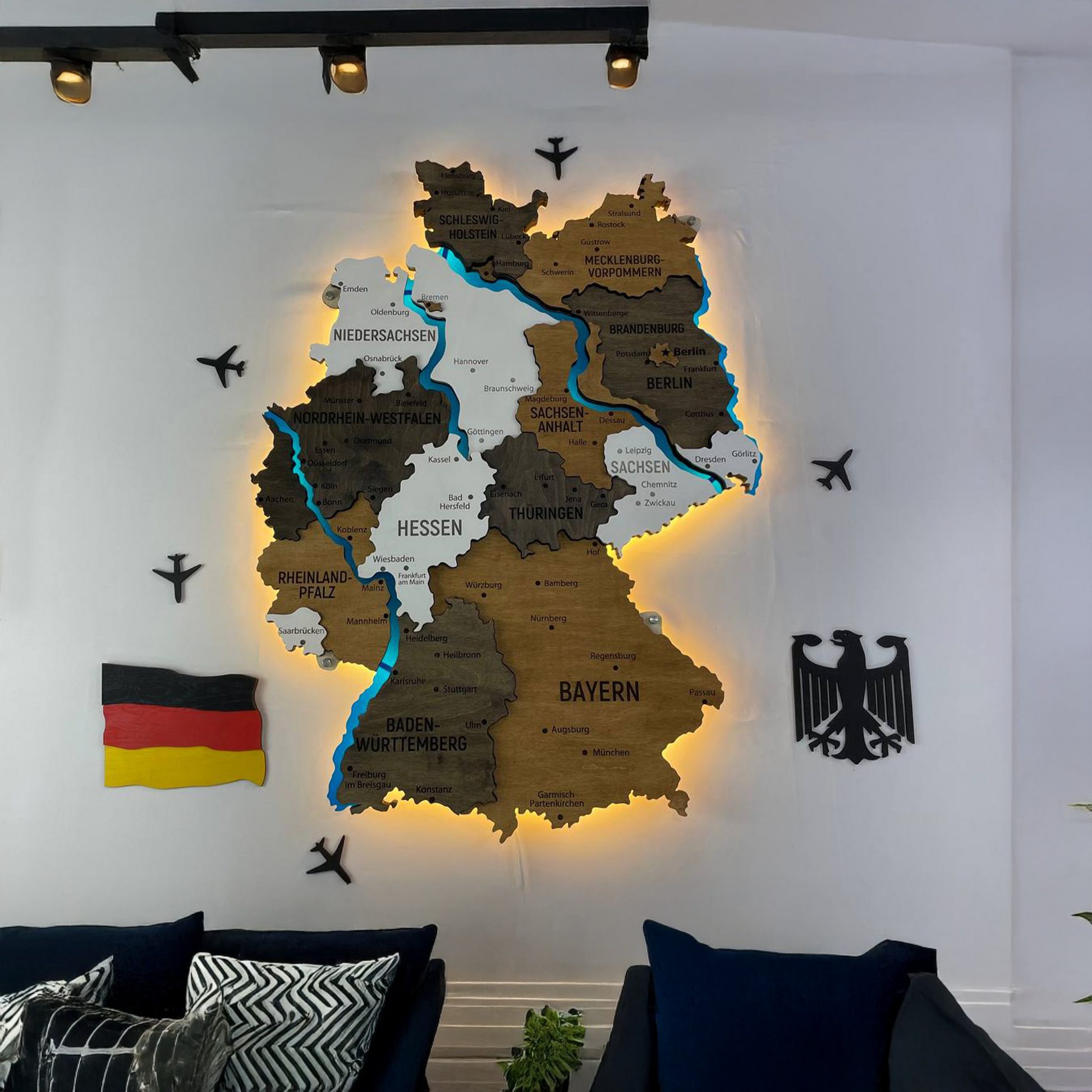 Багатошарова карта Німеччини з підсвіткою річок колір Temptation