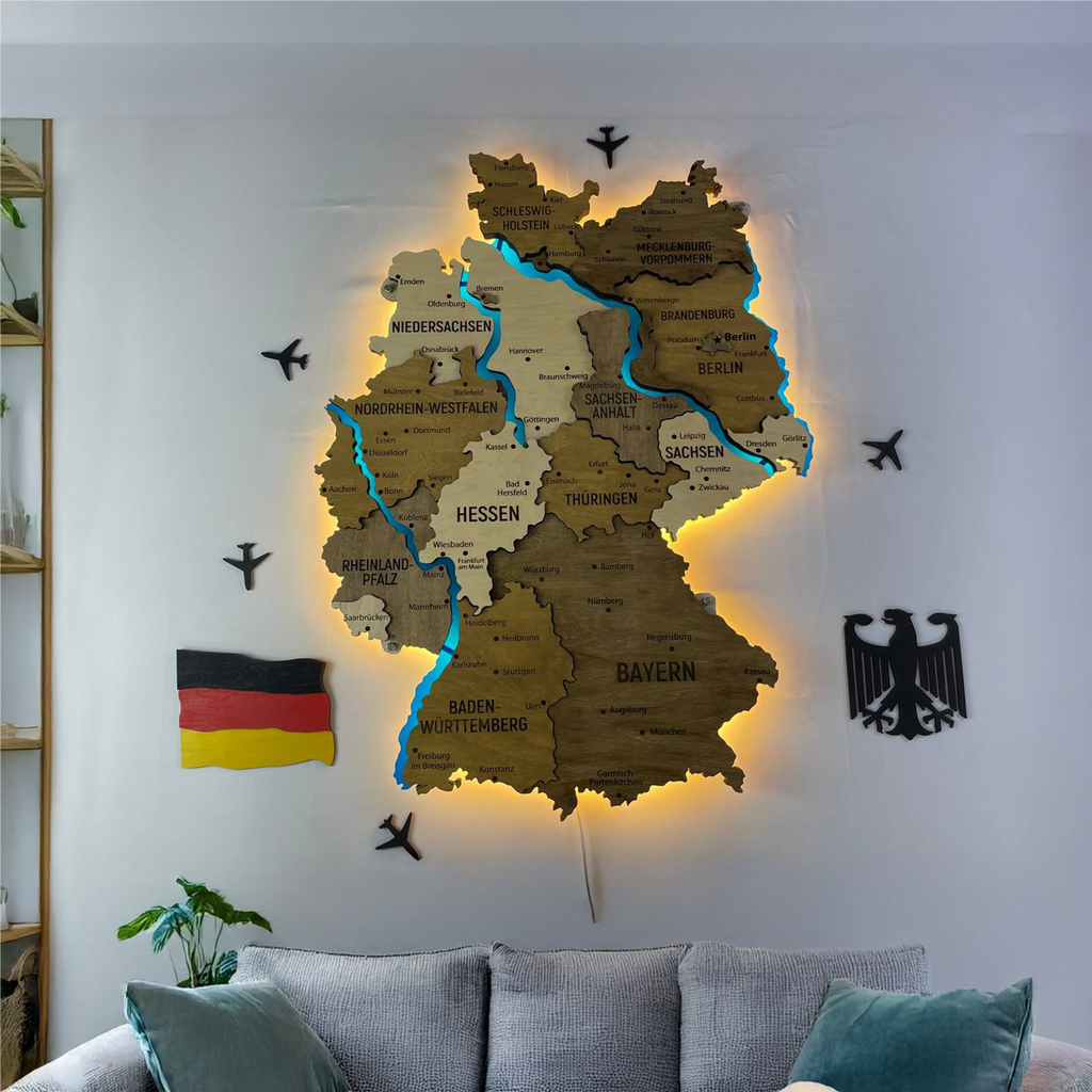 Багатошарова карта Німеччини з підсвіткою річок колір Wonder