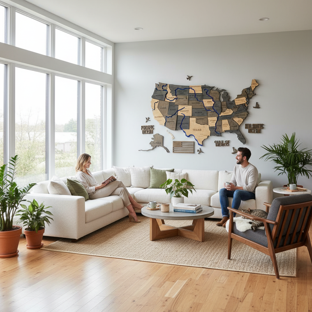 Багатошарова карта США з фарбованими річками та дорогами, колір Brut