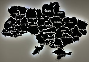 Карта України на акрилі з підсвіткою між областями колір Black