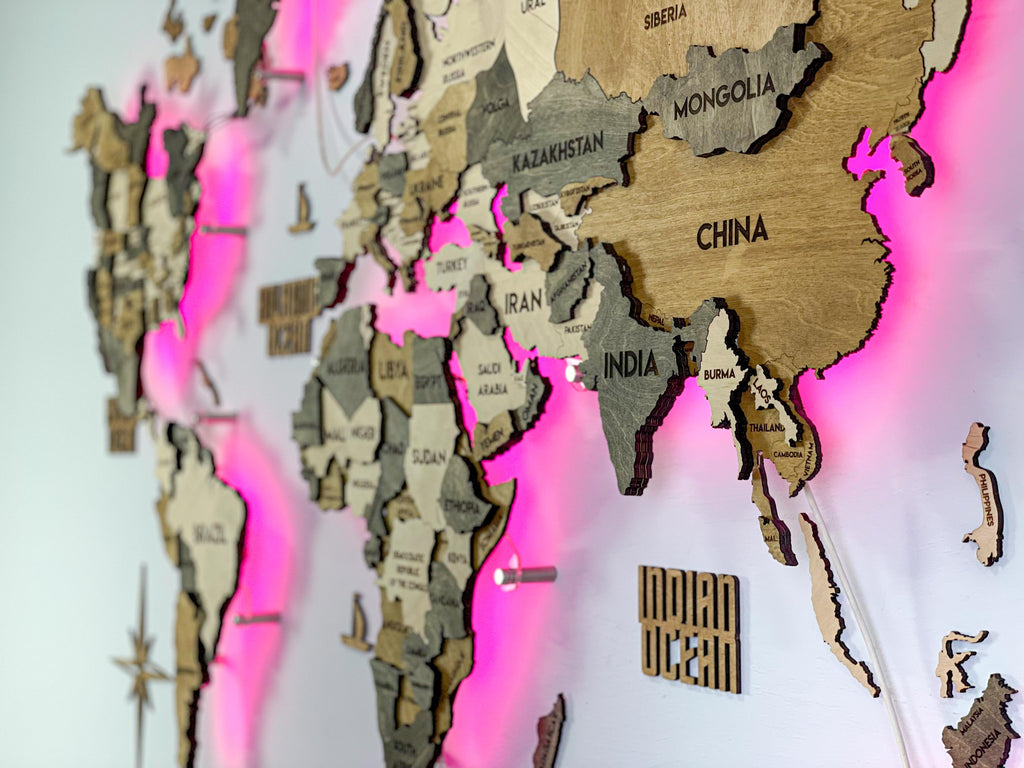 Багатошарова карта світу з підсвіткою RGB колір Wander