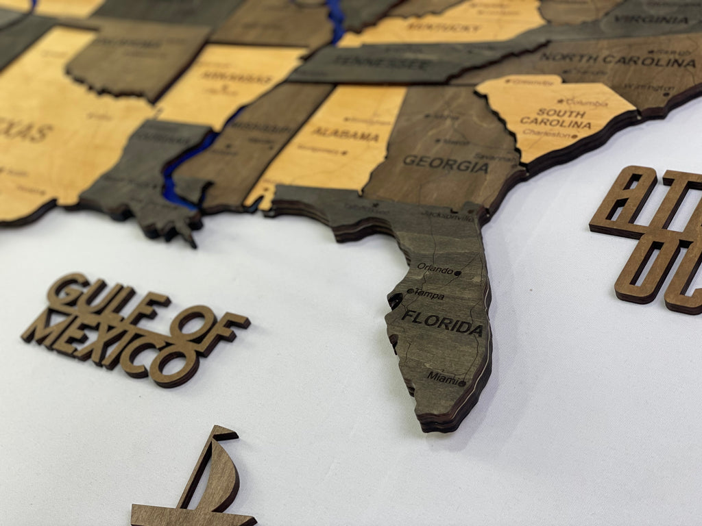 Багатошарова карта США з фарбованими річками та дорогами, колір Brut