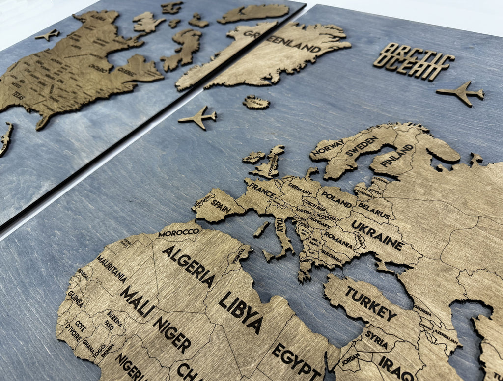 Панно карта світу триптих Blue&Nut