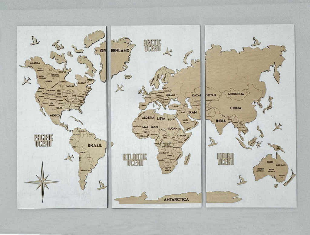 Панно карта світу триптих White&Natural