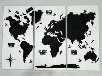 Панно карта світу триптих  White&Black