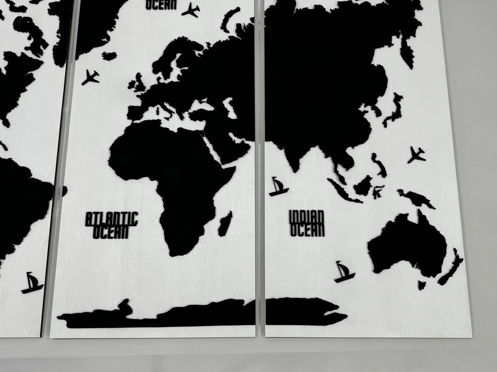 Панно карта світу триптих  White&Black